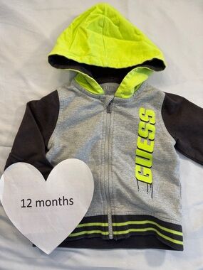 GUESS Kids Hoodie in Gray and Neon accents